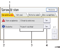 Ilustracja ekranu panela operacyjnego - wywołane funkcje z numeracją