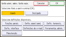 Ilustração do ecrã do painel de operação