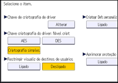 Ilustração da tela do painel de operação