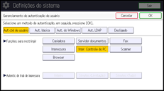 Ilustração da tela do painel de operação