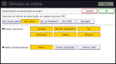 Ilustração da tela do painel de operação