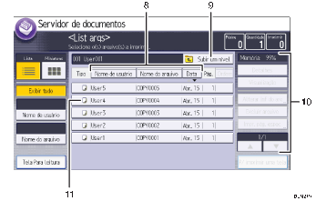 Ilustração numerada da tela do painel de operação