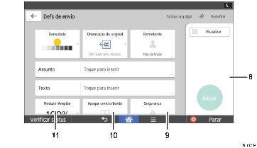 Ilustração numerada da tela do painel de operação