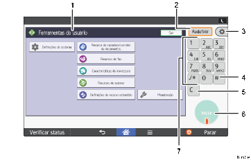 Ilustração numerada da tela do painel de operação