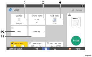 Ilustração numerada da tela do painel de operação