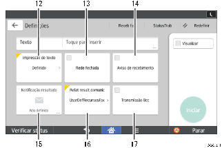 Ilustração numerada da tela do painel de operação