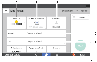 Ilustração numerada da tela do painel de operação