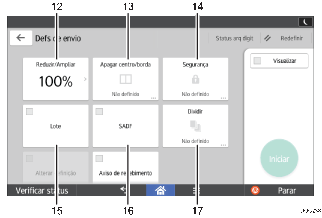 Ilustração numerada da tela do painel de operação