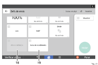 Ilustração numerada da tela do painel de operação