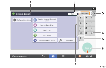 Il·lustració explicativa i numerada de la pantalla del panell d'operacions.