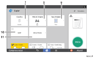 Il·lustració explicativa i numerada de la pantalla del panell d'operacions.
