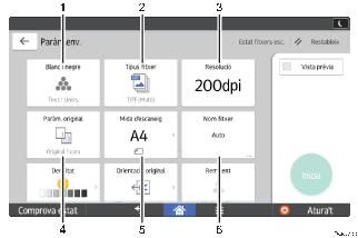 Il·lustració explicativa i numerada de la pantalla del panell d'operacions.