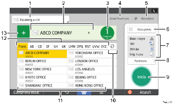 Il·lustració explicativa i numerada de la pantalla del panell d'operacions.