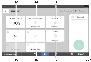 Il·lustració explicativa i numerada de la pantalla del panell d'operacions.