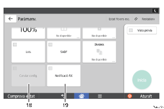 Il·lustració explicativa i numerada de la pantalla del panell d'operacions.