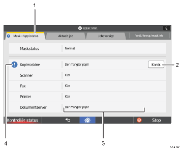 Nummereret illustration af betjeningspanelet