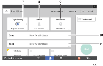 Nummereret illustration af skærmbilledet på betjeningspanelet