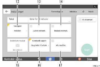 Nummereret illustration af skærmbilledet på betjeningspanelet