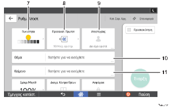 Απεικόνιση της οθόνης του πίνακα χειρισμού με αριθμημένες επεξηγήσεις