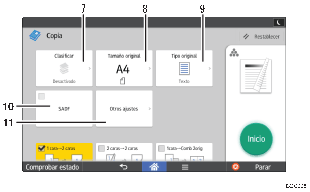 Ilustración con llamadas numeradas de la pantalla del panel de mandos