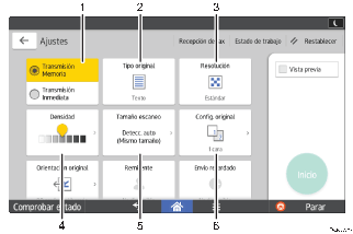 Ilustración con llamadas numeradas de la pantalla del panel de mandos