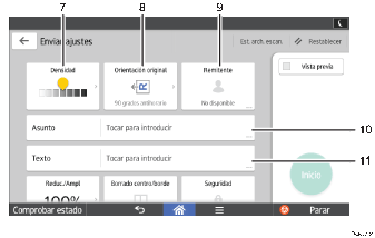 Ilustración con llamadas numeradas de la pantalla del panel de mandos