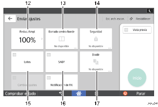 Ilustración con llamadas numeradas de la pantalla del panel de mandos