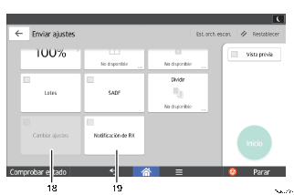 Ilustración con llamadas numeradas de la pantalla del panel de mandos