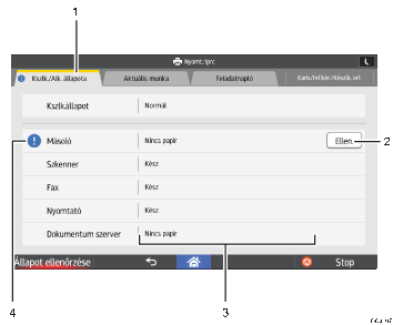 Kezelőpanel képernyőjének számozott jelölésű illusztrálása