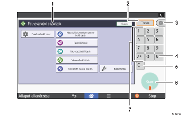 Kezelőpanel képernyőjének számozott jelölésű illusztrálása