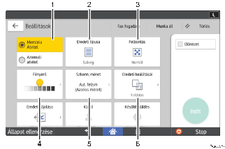 Kezelőpanel képernyőjének számozott jelölésű illusztrálása