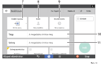 Kezelőpanel képernyőjének számozott jelölésű illusztrálása