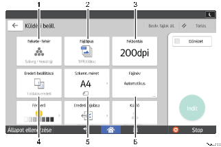 Kezelőpanel képernyőjének számozott jelölésű illusztrálása