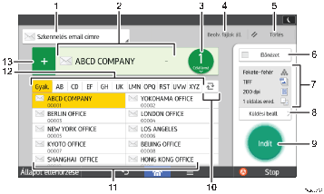 Kezelőpanel képernyőjének számozott jelölésű illusztrálása