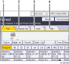 Genummerde afbeelding van het scherm van het bedieningspaneel