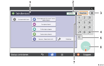 Genummerde afbeelding van het scherm van het bedieningspaneel