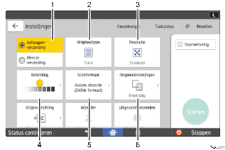 Genummerde afbeelding van het scherm van het bedieningspaneel