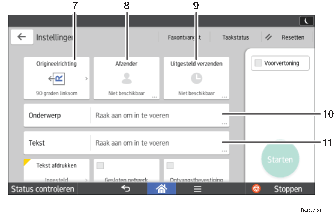 Genummerde afbeelding van het scherm van het bedieningspaneel