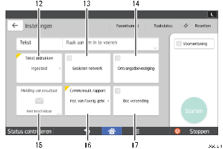 Genummerde afbeelding van het scherm van het bedieningspaneel