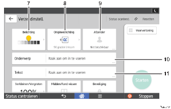 Genummerde afbeelding van het scherm van het bedieningspaneel