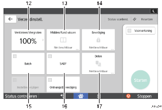 Genummerde afbeelding van het scherm van het bedieningspaneel