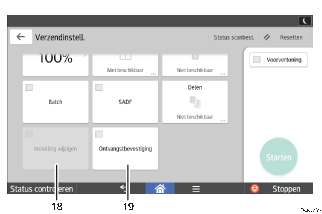 Genummerde afbeelding van het scherm van het bedieningspaneel