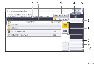 Genummerde afbeelding van het scherm van het bedieningspaneel