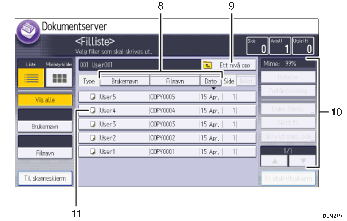Illustrasjon av betjeningspanelet med nummererte bildetekster