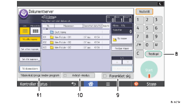 Illustrasjon av betjeningspanelet med nummererte bildetekster