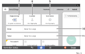 Illustrasjon av betjeningspanelet med nummererte bildetekster