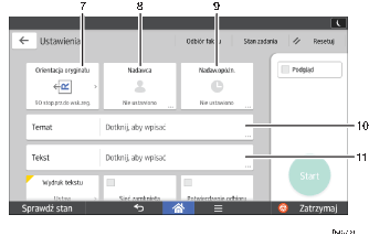 Ilustracja ekranu panela oznaczona numerowanymi odsyłaczami