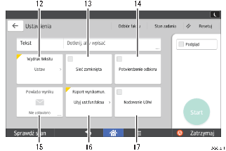 Ilustracja ekranu panela oznaczona numerowanymi odsyłaczami