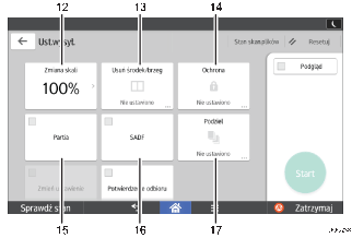 Ilustracja ekranu panela oznaczona numerowanymi odsyłaczami
