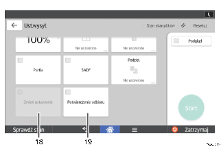 Ilustracja ekranu panela oznaczona numerowanymi odsyłaczami